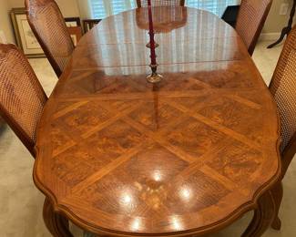 Amazing Dining Room Table w/ Inlay Design and Six Cane Back Chairs