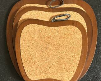 Vintage Wood and Cork Apple Shaped Trivets