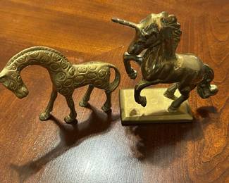 Brass Animal Figurines - Unicorn and Giraffe