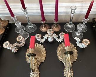 Brass, Crystal and Silver Candlesticks