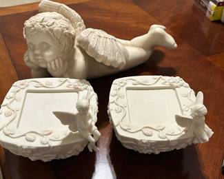 Angel Figurine and Angel Pillar Candle Holders