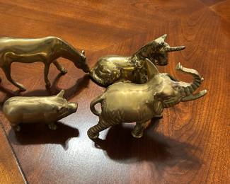 Brass Animal Figurines - Horse, Unicorn, Pig and Elephant