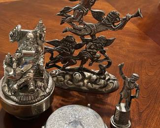 Silver Coasters, Musical Santa Claus, Angel Statue and Toothpick Holder
