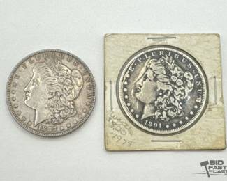 1306 1887 and 1891 Morgan Silver Dollars