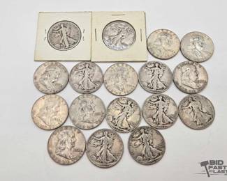 1401 17 Pre 1964 Silver Half Dollar Coins