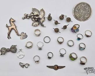 904 Sterling Silver Brooches, Pins Rings, 141.7g
