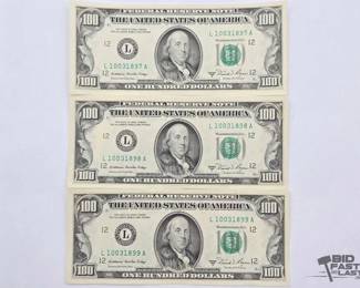 1524 3 1981 $100 Bills in Sequence
