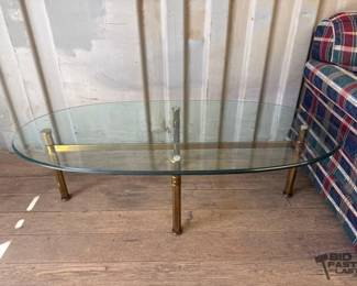 7000 MidCentury Glass Brass Oval Coffee Table