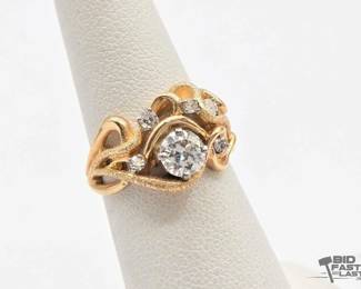 716 14k Gold and Diamond Freeform Ring, 6.1g