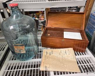 2238 Glass Water Jug, Wooden Box and Newspaper