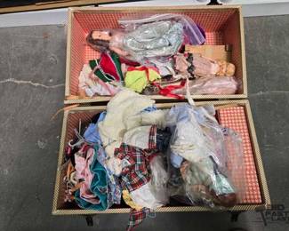 2302 Box Full of Dolls and Doll Clothes