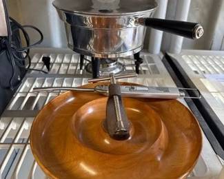 7518 Wooden Nut Cracker Bowl, Lighter Fondue Pot