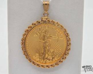 1218 2010 $20 Gold Double Eagle Coin with 14k Bezel Pendant, 38.8g