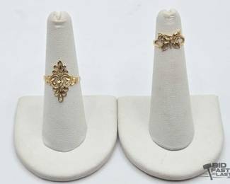 742 2 14k Gold Filigree Rings, 2.6g