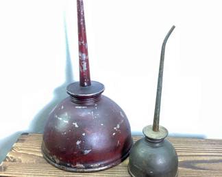2 Metal Oil Cans Thumb Pump Unbranded