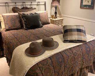 Queen metal bed & Ralph Lauren Bedding