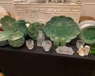 Bordallo pinheiro Green cabbage, leaf plate, and bowl set from Portugal, Williams Sonoma platter - beautiful green collection
