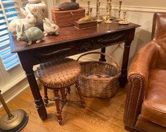 Hand carved desk or side table, organ stool,
