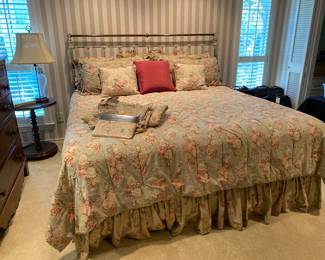 King metal bed , mattress & box spring , Ralph Lauren bedding