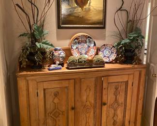 Slim antique pine cabinet
