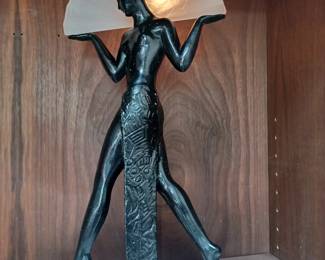 Original Art Deco Max Le Verrier Glass Espana Fan Dancer Sculpture Lamp