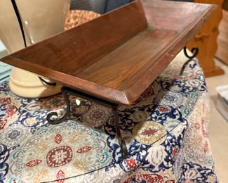 Wooden rectangle bowl with metal stand