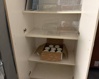 Jars with tops , plastic office storage