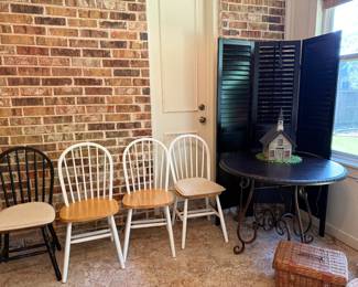 Wooden black screen / room divider, round black kitchen table