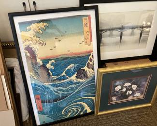 Four reproductions of Hirosage woodcuts, various sizes.