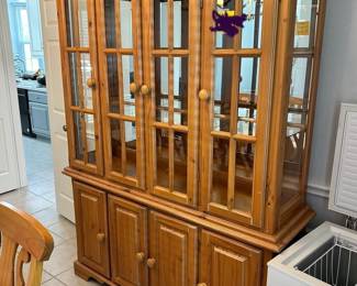 Lighted China Cabinet
Great condition!
Top is removable from bottom
Must be able to move and load yourself
5’ across x 19” deep x 80” tall
We have the matching dining table & chairs.