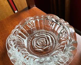 Vintage Clear Glass Ashtray with Rose Design