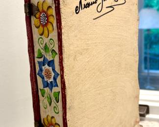 $400; vintage, hand-carved, hand-painted Peruvian altarpiece, signed by artist Nicario Jimenez Quispe; priest tool to teach of sainthood; 9x4x17