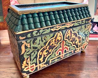 $300; antique, hand-painted and hand-carved Indo-Aryan unique travel box; 16x9x12