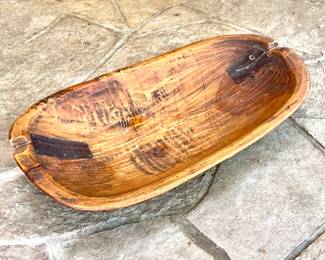 SOLD; artisan-signed, hand carved primitive dough bowl; 24x4