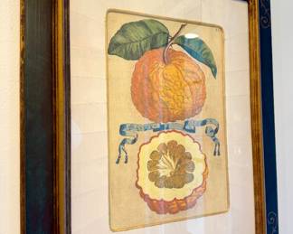 SOLD; citrus print in craquelure mat and hand painted frame; 17x22