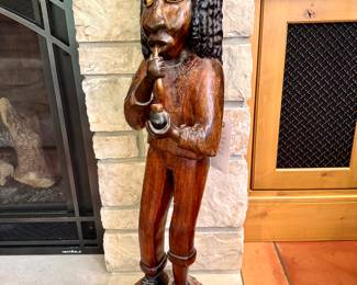 SOLD; artisan-carved, wooden ganja man; 9"dx36"h