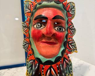 $72; hand-carved and painted wooden folk art mask; 15"h