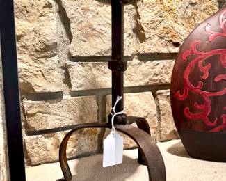 SOLD; hand-forged, metal candle holder; 12"h
