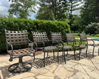 ($200; Brown Jordan "Roma" swivel chair--as is with broken strap) ($250 each-4 available; Brown Jordan "Roma" patio arm chair)