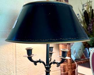 SOLD; French Bouillotte style lamp with black metal shade; 22"h
