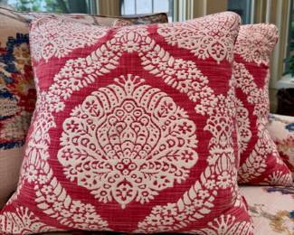 SOLD; custom-made, red and white down pillow