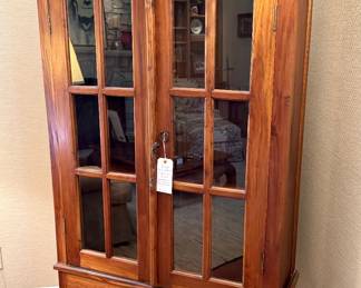 $1800; antique, hand-crafted, English style kitchen cupboard with lockable, glass-paneled doors; 39x16x69