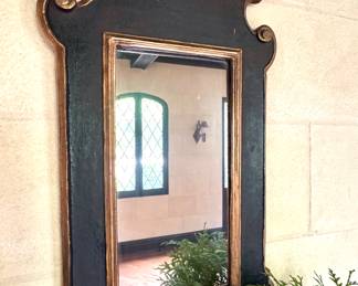 SOLD; black and gold scrolled mirror; 20x39