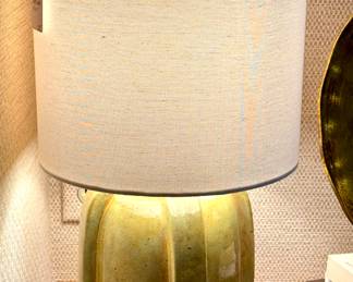 $120; Crate & Barrel glazed pottery table lamp; 10"dx19"h