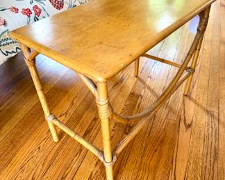 $60; rattan look, wood side table; 28x16x21