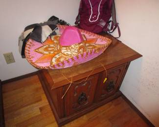 Cool old funky hats, Mid Century era end table