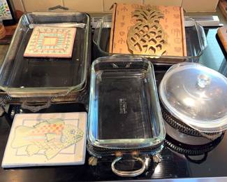 Pyrex Baking Dishes, Trivets More