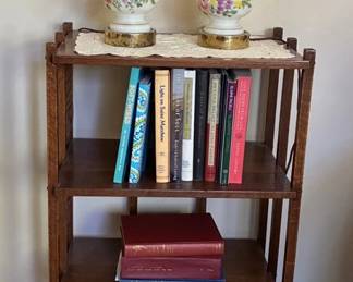 Wood Bookcase And Hand Painted Lamps