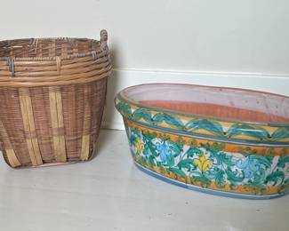 Frantantoni Ceramiche Italian Planter And Bamboo Basket