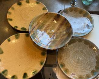 Rustic Hand Built Ceramic Plates Footed Bowl